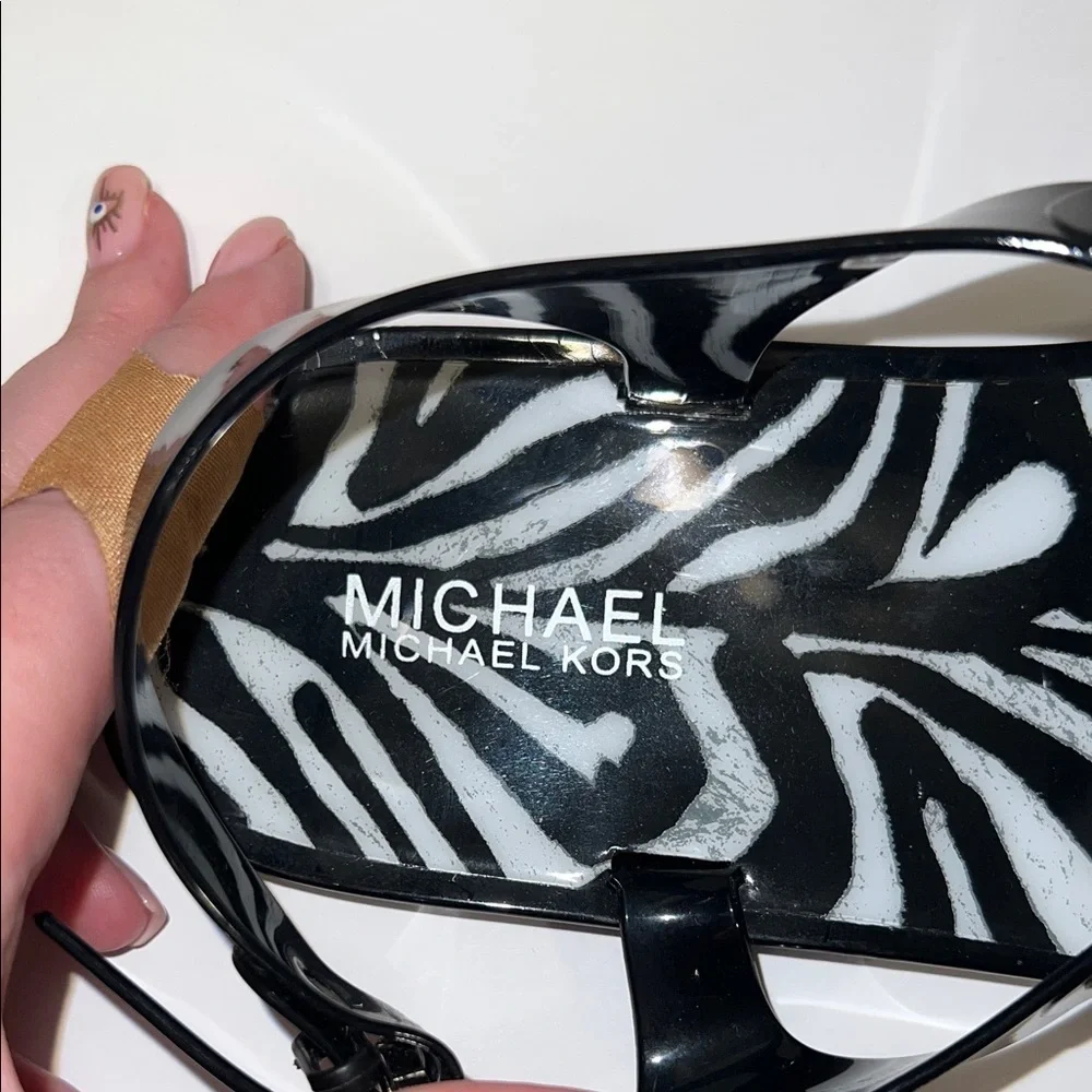 Michael Kors Zebra Jelly Sandals, Black & White, Women 10